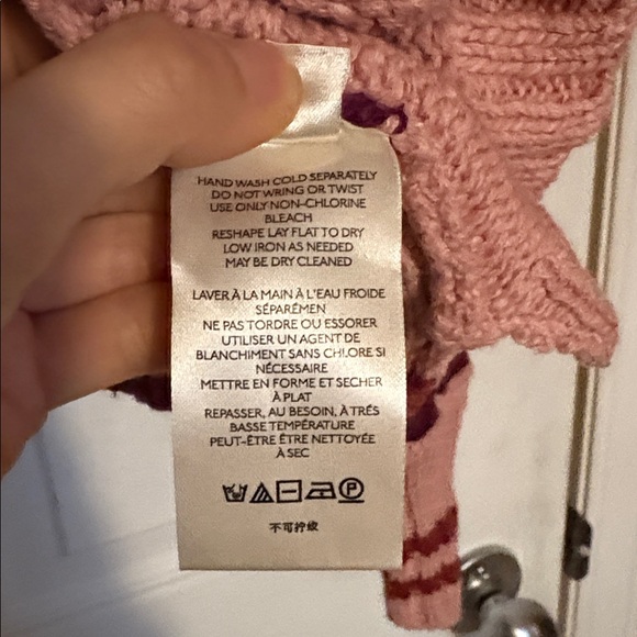 Free People Pembrook Striped Cable-Knit Moody Pink Oversized V-neck Sweater - Picture 8 of 11